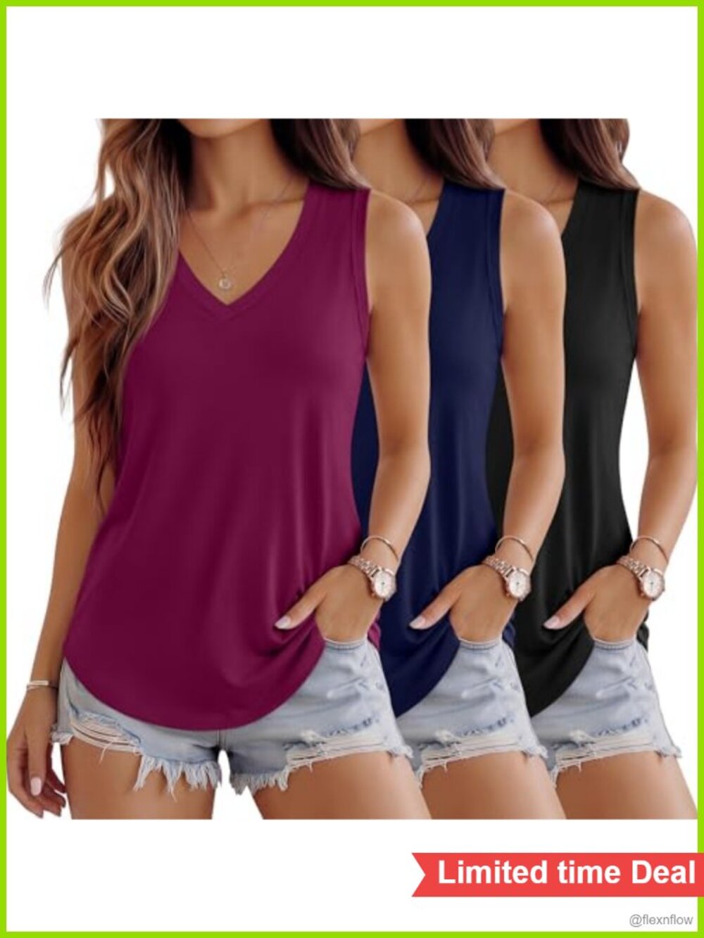 3 Pack Women's Loose Fit V Neck Tank Tops Sleeveless